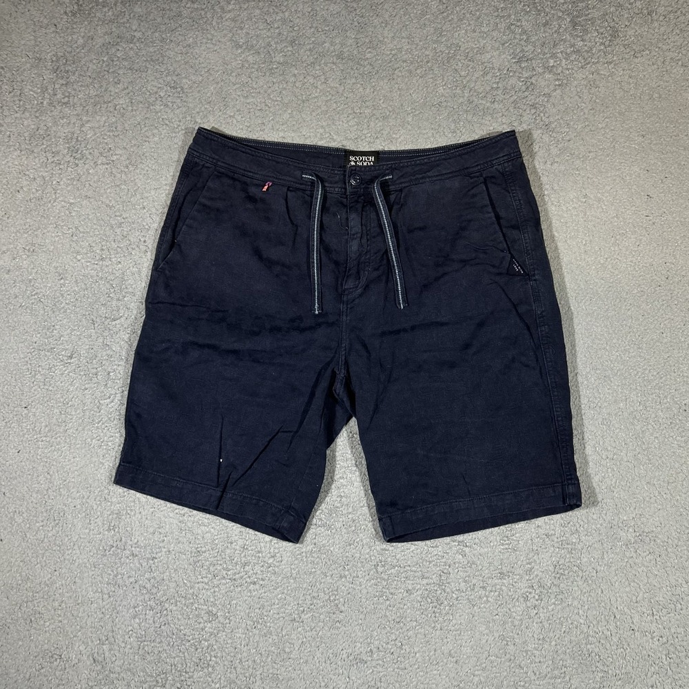 Scotch & Soda Men's 33 Chino Shorts Blue Cotton Twill Drawstring Pockets #3743